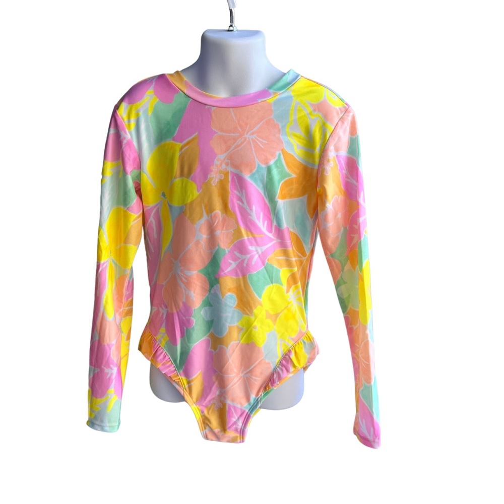 Cat And Jack Girls Multicolor One Piece Long Sleeves Swimsuit 8 M
